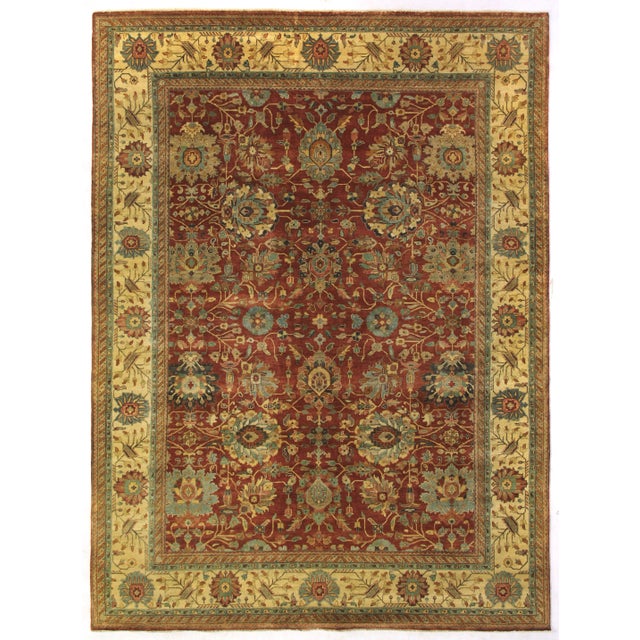 Fine Serapi Hand knotted Wool Rust/Light Gold Rug-9'x12" For Sale - Image 4 of 4