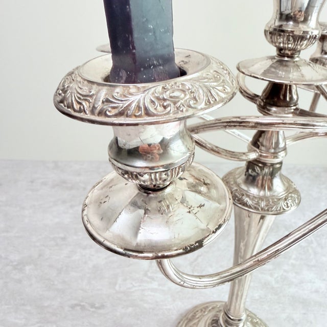 Vintage Silver Plated 5-Arm Candleabra, Art Nouveau For Sale - Image 4 of 10