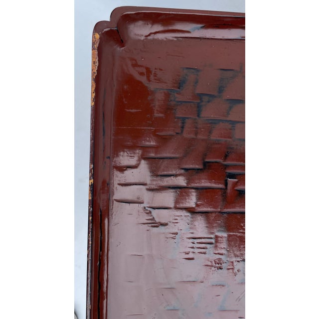 Antique Hand Carved Asian Oxblood Lacquer Low Side or Drink Table - For Sale In Monterey, CA - Image 6 of 8