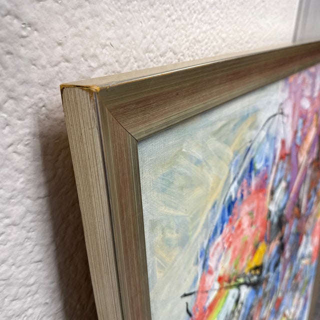 Purple Alexandre Istrati "Composition Bleu Rouge", Original Oil Abstract Painting, 1989 For Sale - Image 8 of 12