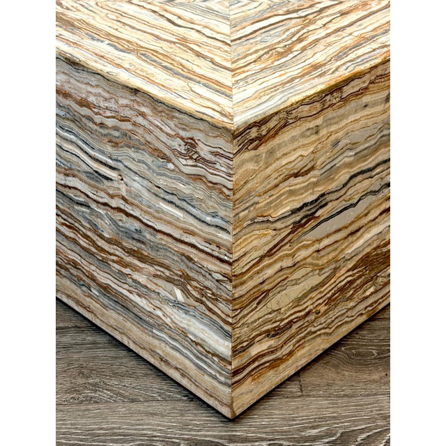 Beige Pair Italian Specimen Travertino Oniciato Cube Side Tables, Style of Romeo Rega For Sale - Image 8 of 18