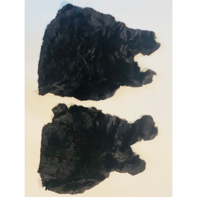 Pair of Small Black Silk Shearling Fur Throws For Sale - Image 4 of 6