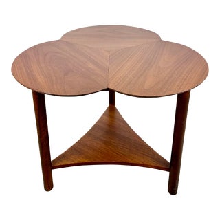 Mid Century Modern Clover Leaf Walnut Side Table Restored For Sale