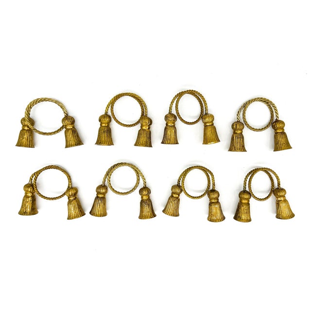 Late 20th Century Set of 8 Solid Brass Tassel Napkin Rings – Hollywood Regency / Traditional For Sale - Image 9 of 10