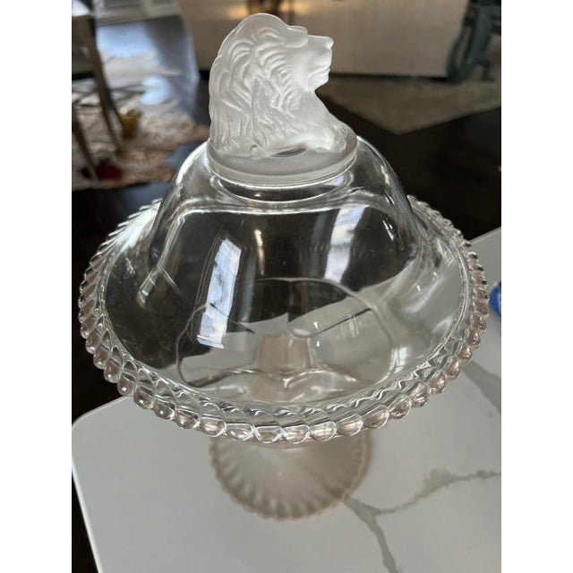 Art Deco Antique Gillinder & Sons Lidded Compote With Lions a Pair For Sale - Image 3 of 11