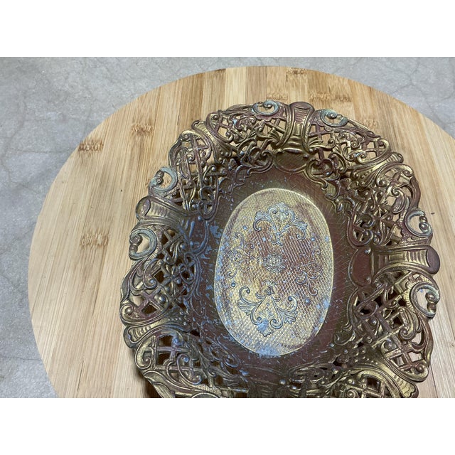 Mid 20th Century Vintage Italian Hollywood Regency Pierced Brass Oval Catchall Bowl For Sale - Image 5 of 6