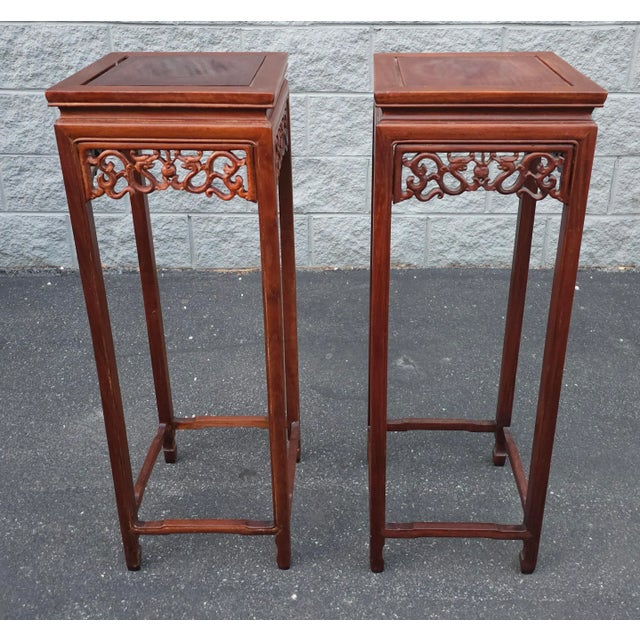 Pair of Chinese Hongmu Stands Pedestals / Plant Stands For Sale - Image 4 of 11