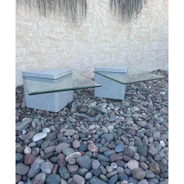 Postmodern ( Set of 3 ) Postmodern Laminate Triangular Pedestal Living Room Tables For Sale - Image 3 of 7