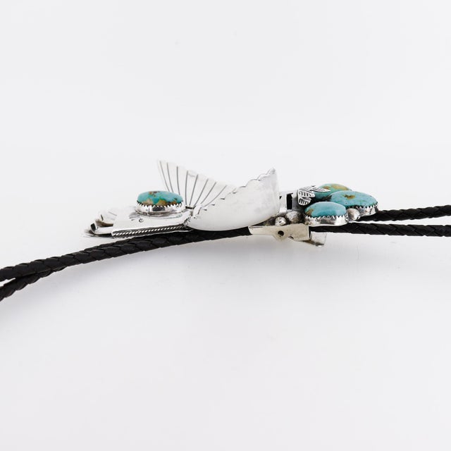 Zuni Sterling Silver & Turquoise Cabochon Kachina Bolo Tie For Sale - Image 14 of 18