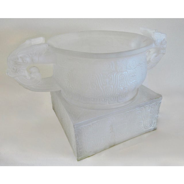 Glass C.1930's French Rene' Lalique " Rare," Monumental Urn or Center Piece in an Ethnic Asian Motif Vessel/Urn With Chi Dragon Detailed Handles For Sale - Image 7 of 18