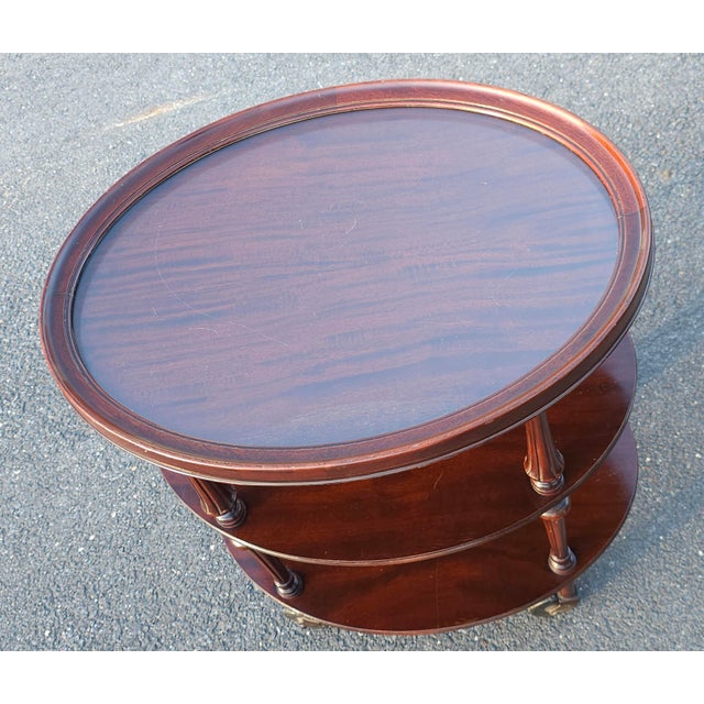 Early 20th Century Early 20th Century Mahogany Oval Three-Tiered Rolling Bar Cart For Sale - Image 5 of 13