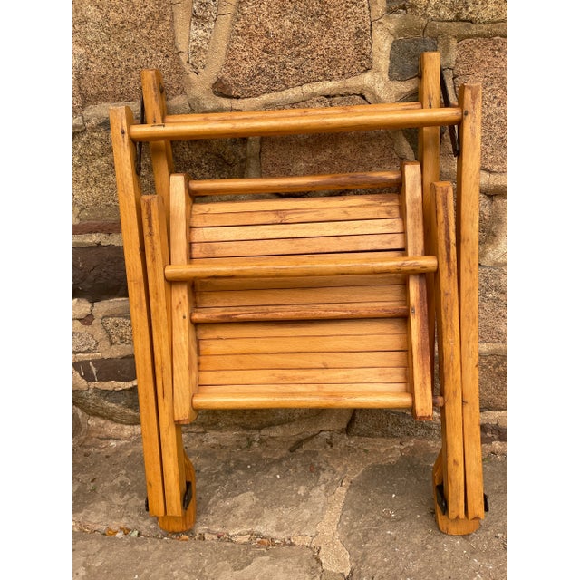 Brown Vintage Child’s Wooden Folding Deck Chair - Mid Century For Sale - Image 8 of 9