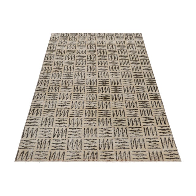 1960s Vintage Zeki Müren Rug With Beige With Brown Geometric Patterns | Rug & Kilim For Sale - Image 5 of 7