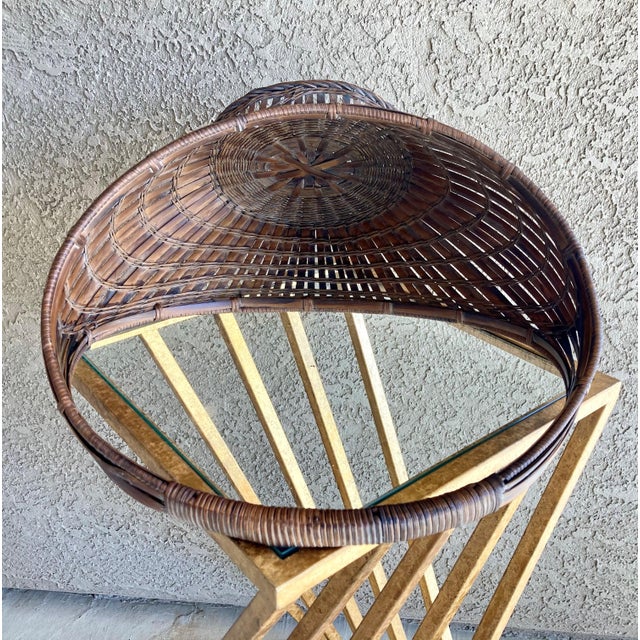 Mid 20thCentury NicelySized Rattan Pedestal Gondola Basket Chairish