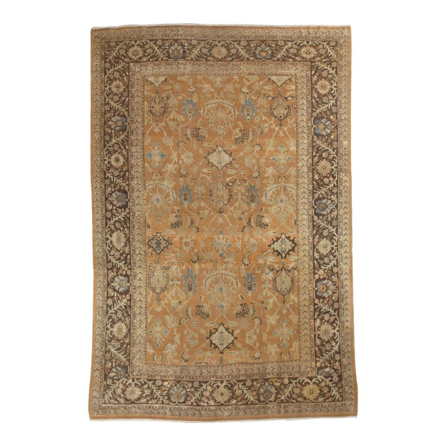 Antique Persian Sultanabad Carpet, Handmade Oriental Rug, Brown, Peach Soft Blue For Sale