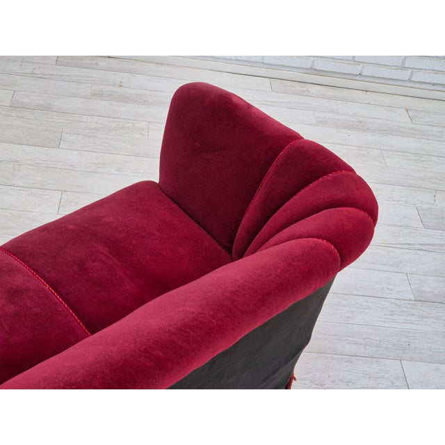 Vintage Danish 3-Seater Sofa in Cherry-Red Furniture Velour, 1960s For Sale - Image 15 of 18