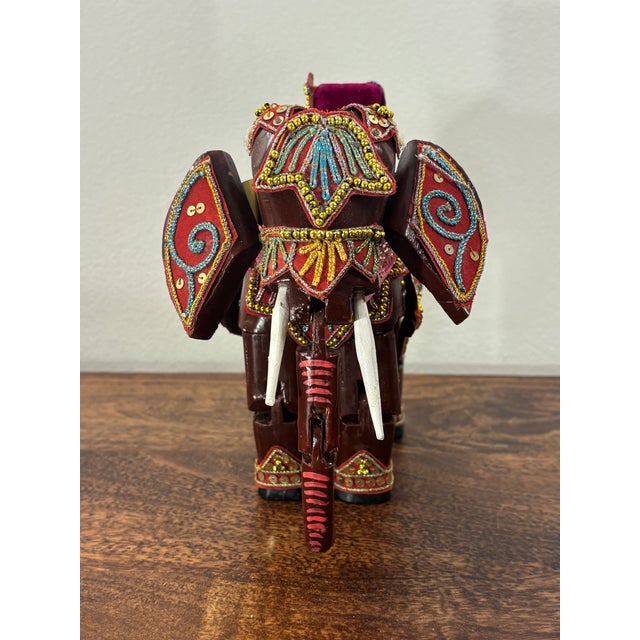 Wood Vintage Indian Articulated Folk Art Elephant Toy, Hand Carved & Decorated For Sale - Image 7 of 7