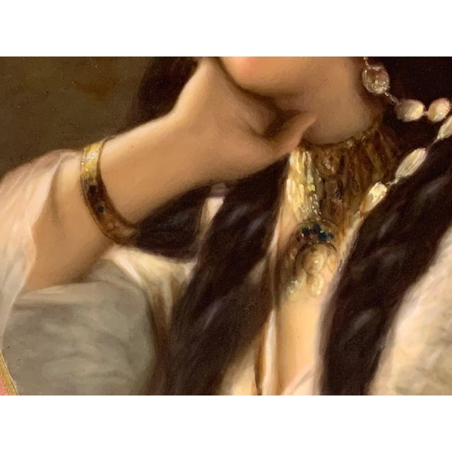 Mid-Century Modern 19th Century KPM Quality Portrait Painting on Porcelain of Gypsy Woman in Gilt Metal Frame For Sale - Image 3 of 10