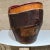 For your consideration, a wonderfully distressed leather box antique catchall bucket distressed leather and red silk,...