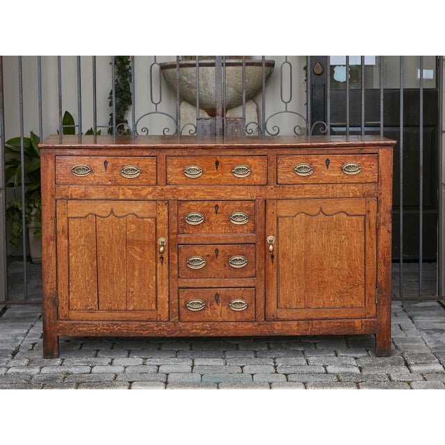 19th Century 19th Century English Oak Buffet with Six Drawers, Two Doors and Brass Hardware For Sale - Image 5 of 12