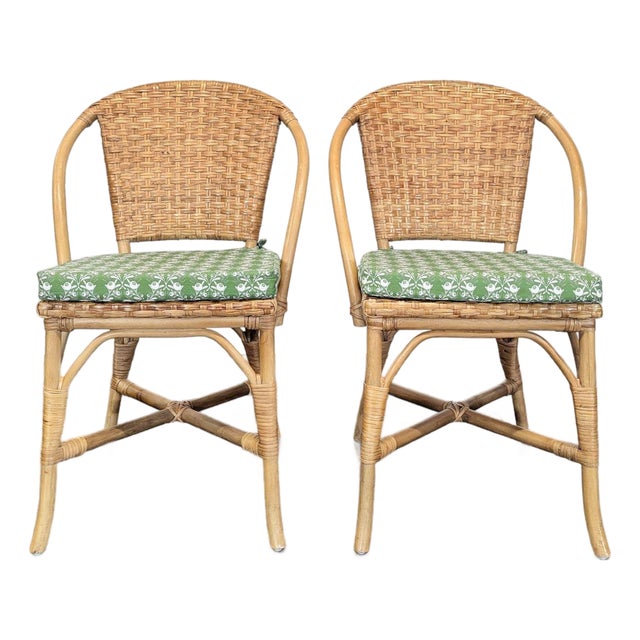 Pair of Pottery Barn Parisian Woven Dining Chairs For Sale