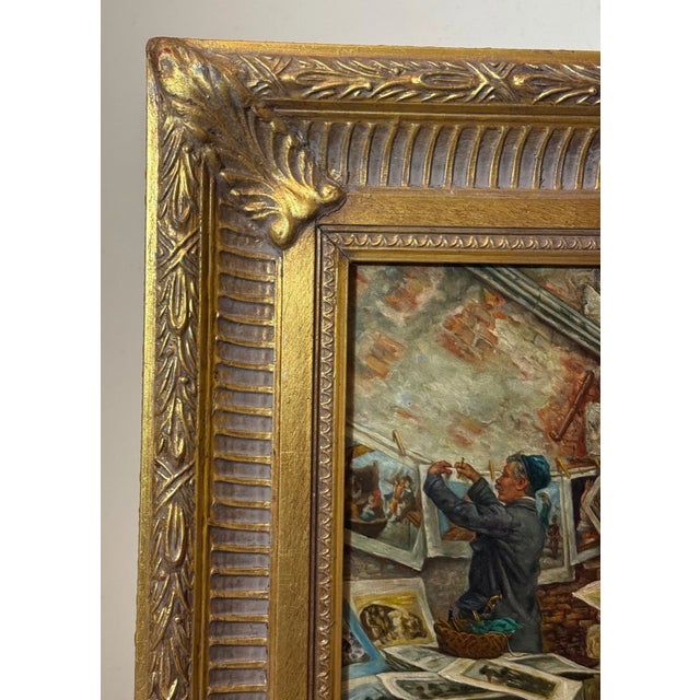 Vintage a Tucker Venetian Street Artist Selling Art Realism Oil Painting on Wood For Sale - Image 11 of 14