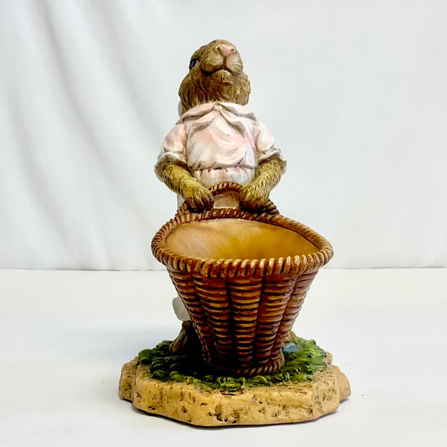 1990s Vintage Boho Chic Whimsical Girl Bunny Figural With Jelly Bean Basket - Easter. For Sale - Image 6 of 10
