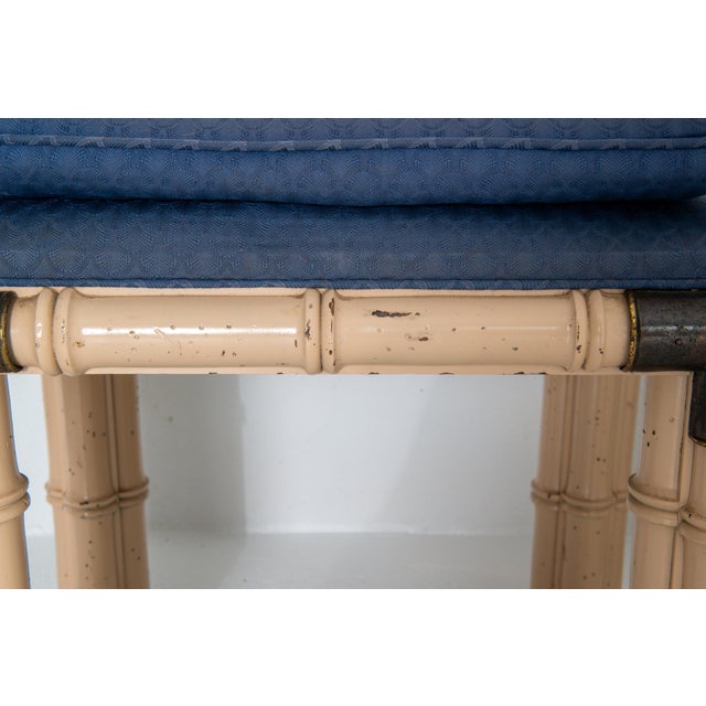 Billy Baldwin Style Mid-Century Modern Faux Bamboo & Brass Upholstered Benches 1960s For Sale - Image 4 of 13