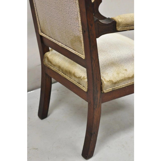 Antique Small Child's Eastlake Victorian Carved Walnut Distress Parlor Arm Chair For Sale - Image 11 of 12