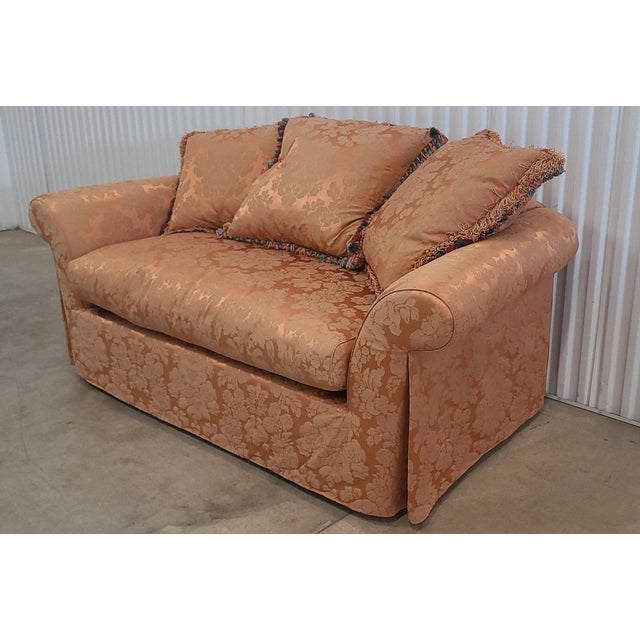 Swaim Furniture Pink Silk Damask Living Room Overstuffed Down Loveseat Chairish