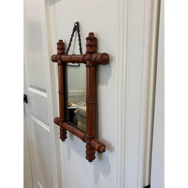Antique French Faux Bamboo Wall Mirror, Petite Turned Wood Frame For Sale - Image 13 of 16