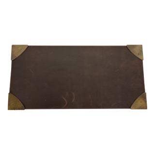 Roycroft Arts & Crafts Brass Finished Hammered Copper Blotter Corners With Leather Desk Blotter For Sale