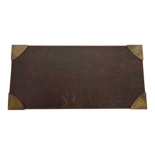 Roycroft Arts & Crafts Brass Finished Hammered Copper Blotter Corners With Leather Desk Blotter For Sale