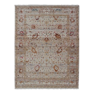 Modern Oushak Muted Rug in Earthy Tones on a Cream Background 10'1 X 14'1 For Sale