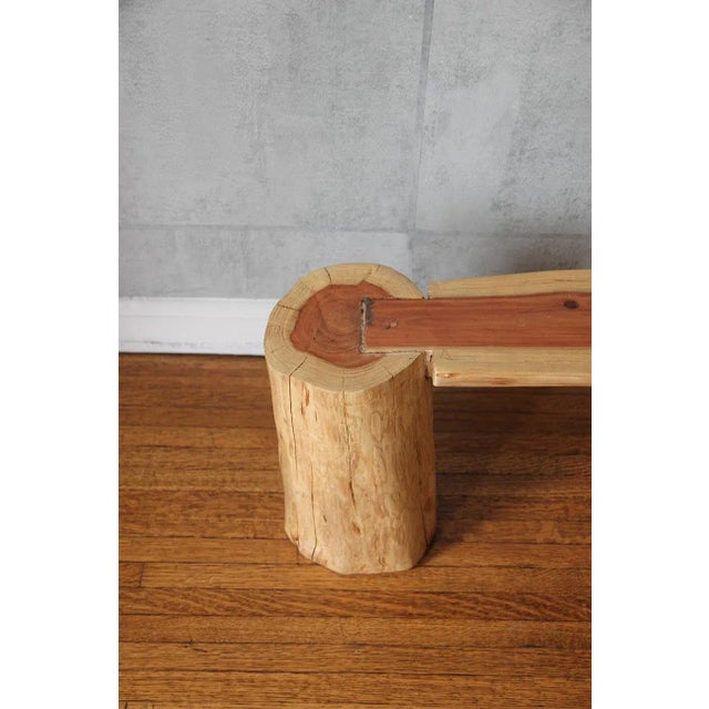 1970s Teak Wood Bench, Modern Organic, Cylindrical Legs For Sale - Image 4 of 12