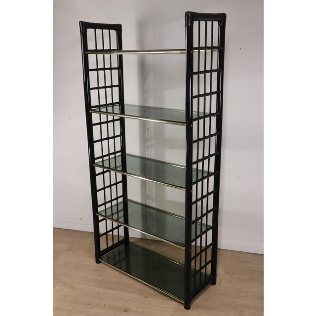 Vintage Shelf in Smoked Glass and Bamboo-Style Frame, 1970s For Sale - Image 11 of 17