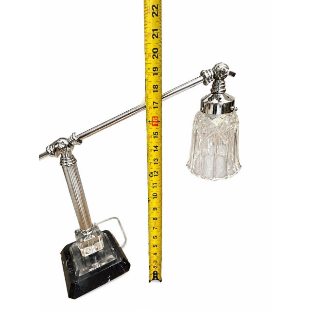 Mid 20th Century Modern Desk Table Lamps Adjustable Crystal Shade Marble Base For Sale - Image 4 of 7