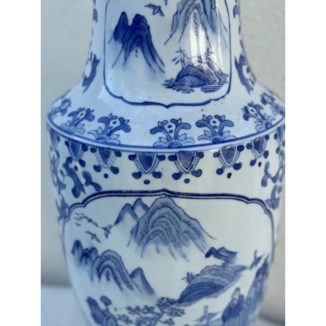 2000 - 2009 Extra Large Ceramic Chinese Asian Blue and White Ceramic Vase / Urn Excellent Vintage Condition For Sale - Image 5 of 9