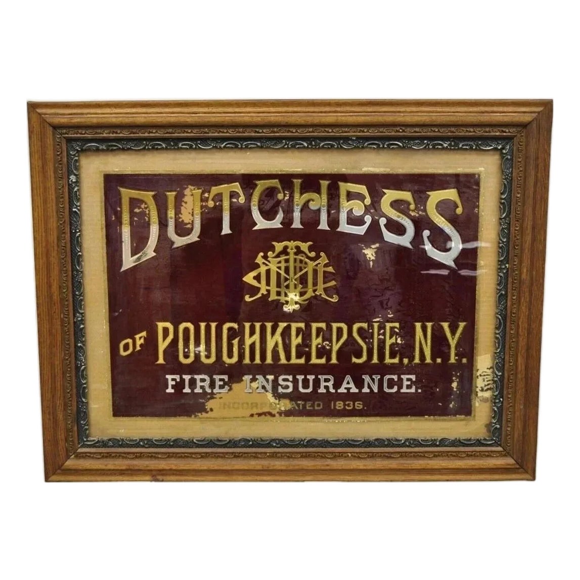 Antique Dutchess of Poughkeepsie Ny Fire Insurance Reverse Painted ...