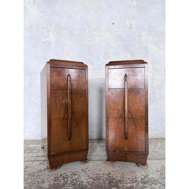 Art Deco Walnut Bedside Cabinets, 1930s, Set of 2 For Sale - Image 3 of 9
