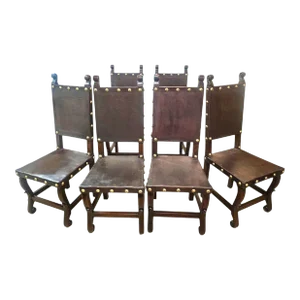 Mid-Century Peruvian Leather Dining Chairs - Set of 6