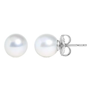 14K White Gold 4-4.5MM Cultured Freshwater Pearl Solitaire Stud Earrings For Sale