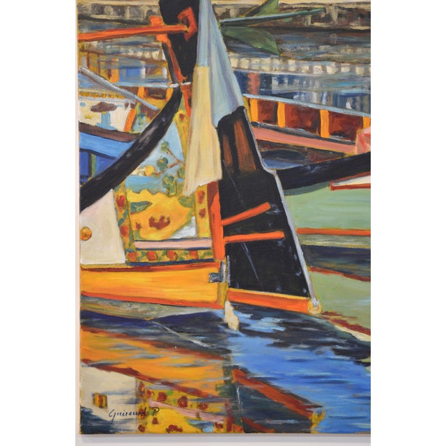 Aveiro Moliceiros, Boats, Portugal, 2002, Oil on Canvas For Sale - Image 4 of 7
