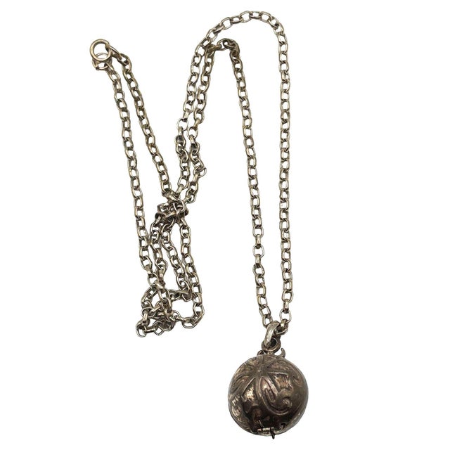 Victorian 20th Century Sterling Silver Orb Ball Pomander Locket Pendant on Chain For Sale - Image 3 of 7
