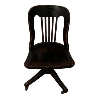 1920s Solid Wood Mahogany Office Chair on Caster, Labeled Gregory Mayer and Thom Detroit For Sale