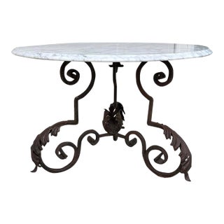 French Art Nouveau Iron Coffee Table With Italian Carrara Marble Top, Late 19th C. For Sale