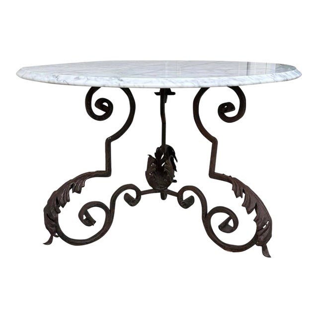 French Art Nouveau Iron Coffee Table With Italian Carrara Marble Top, Late 19th C. For Sale