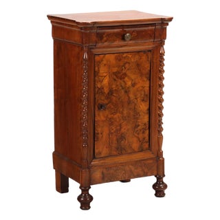 Louis Philippe Bedside Table in Walnut and Walnut Burl For Sale