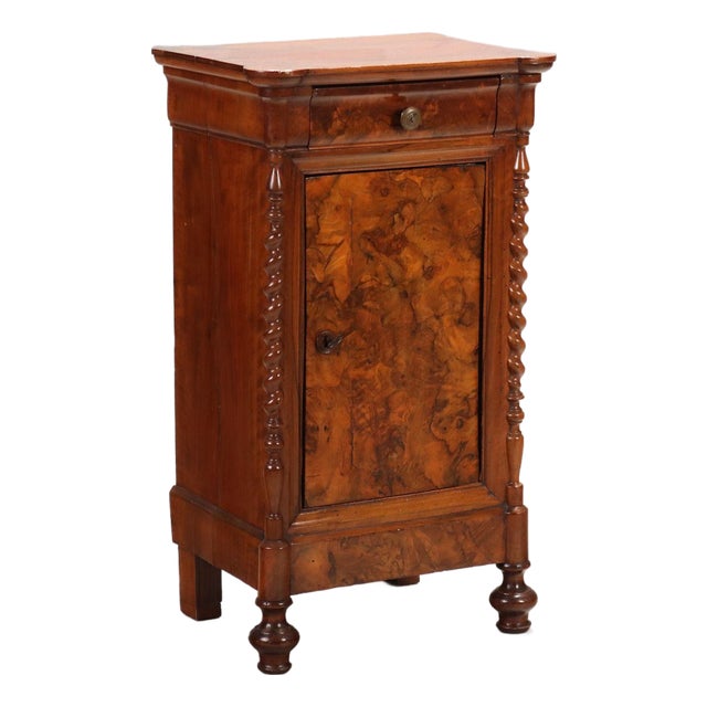 Louis Philippe Bedside Table in Walnut and Walnut Burl For Sale