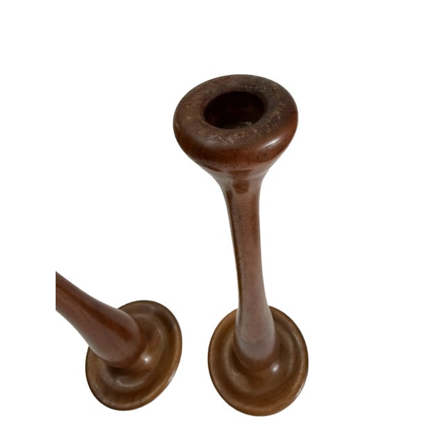 1950s Mid Century Modern Teak Candle Sticks For Sale - Image 5 of 11
